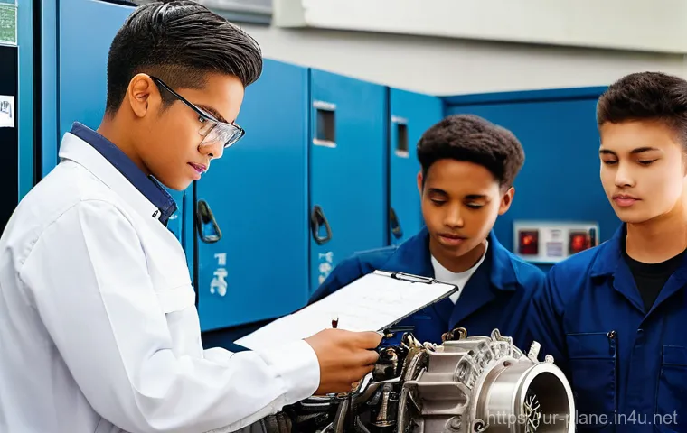 항공정비사의 경력 전환 가능성 - Future of Aviation Maintenance**
A highly skilled and focused female aircraft mechanic, dressed in a...