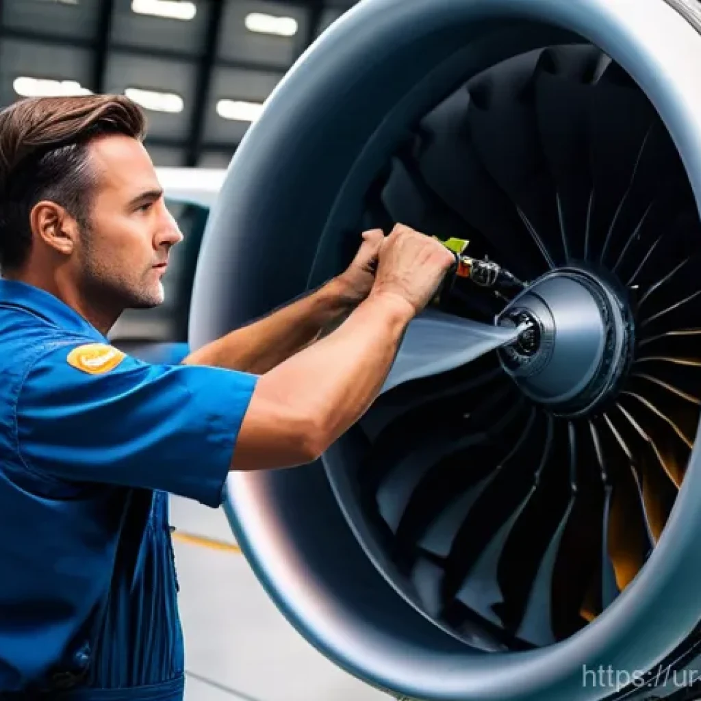 항공정비사와 항공기 전자 장치 점검 - **A highly skilled and focused airplane mechanic, dressed in a clean, professional uniform, is metic...