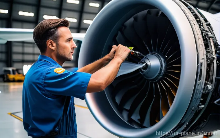 항공정비사와 항공기 전자 장치 점검 - **A highly skilled and focused airplane mechanic, dressed in a clean, professional uniform, is metic...