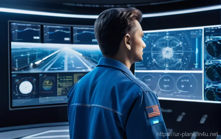 항공정비사와 항공기 전자 장치 점검 - **A close-up, high-angle shot of a futuristic aircraft cockpit, showcasing the intricate Electronic ...