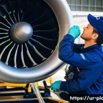 Home 22 항공정비사와 비상 탈출 장치 점검 - **Dedicated Aircraft Mechanic's Precision Inspection:**
A highly skilled aircraft mechanic, wear...