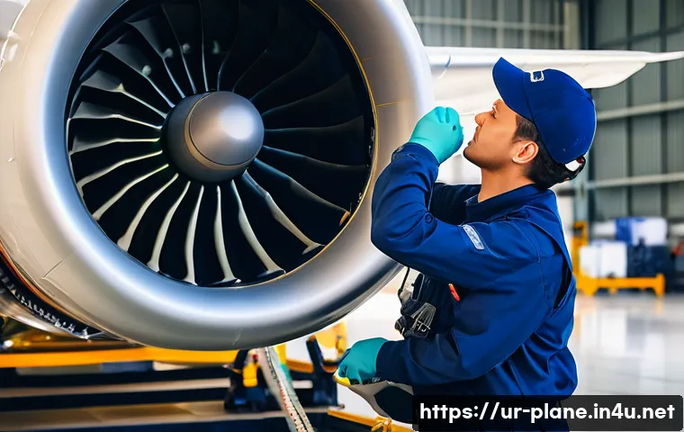 항공정비사와 비상 탈출 장치 점검 - **Dedicated Aircraft Mechanic's Precision Inspection:**
    A highly skilled aircraft mechanic, wear...