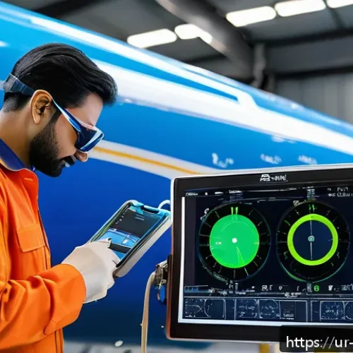 Home 30 항공정비사 실무에서 요구되는 기술 - A highly detailed digital aircraft maintenance workshop scene showcasing advanced diagnostic tools i...