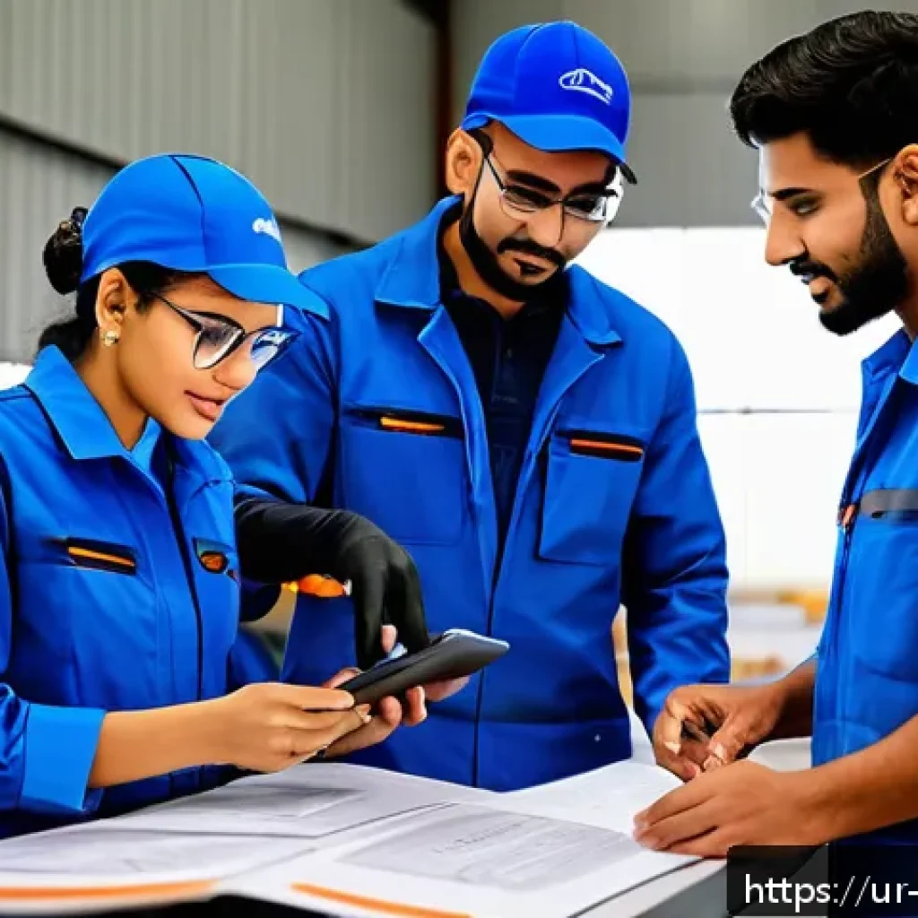 항공정비사와 외국어 능력 - A professional aircraft maintenance technician team in a modern hangar, diverse group of South Asian...